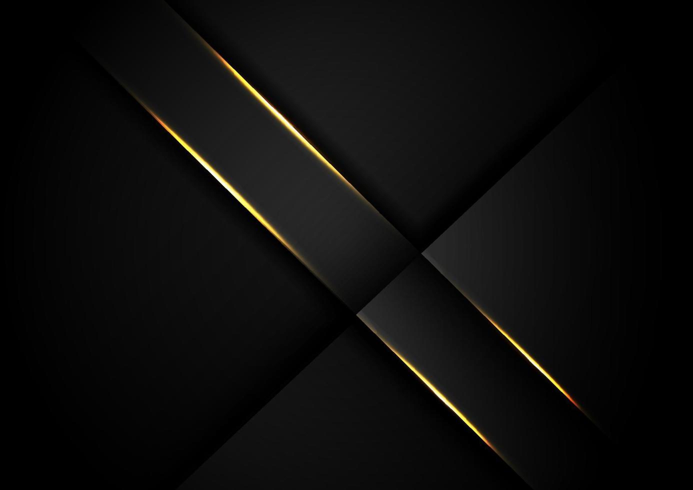 Abstract dark black color background overlapping layers with yellow neon glowing light. vector