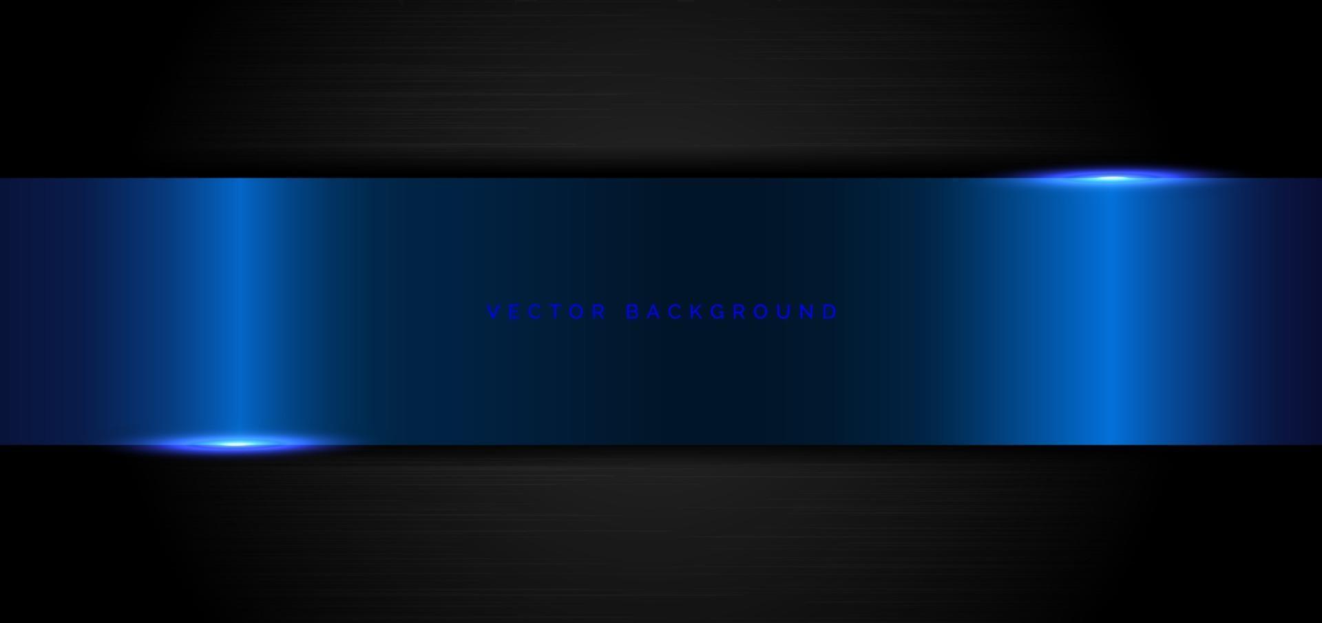 Banner abstracto elegante plantilla geométrica azul metálico sobre fondo de metal negro y textura. vector