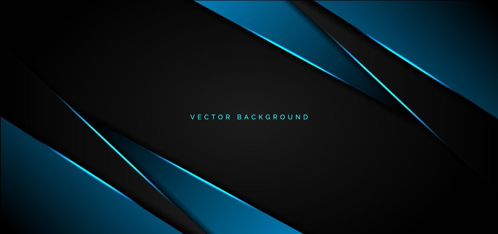 Abstract template blue metallic overlap with blue light modern technology style on black background. vector
