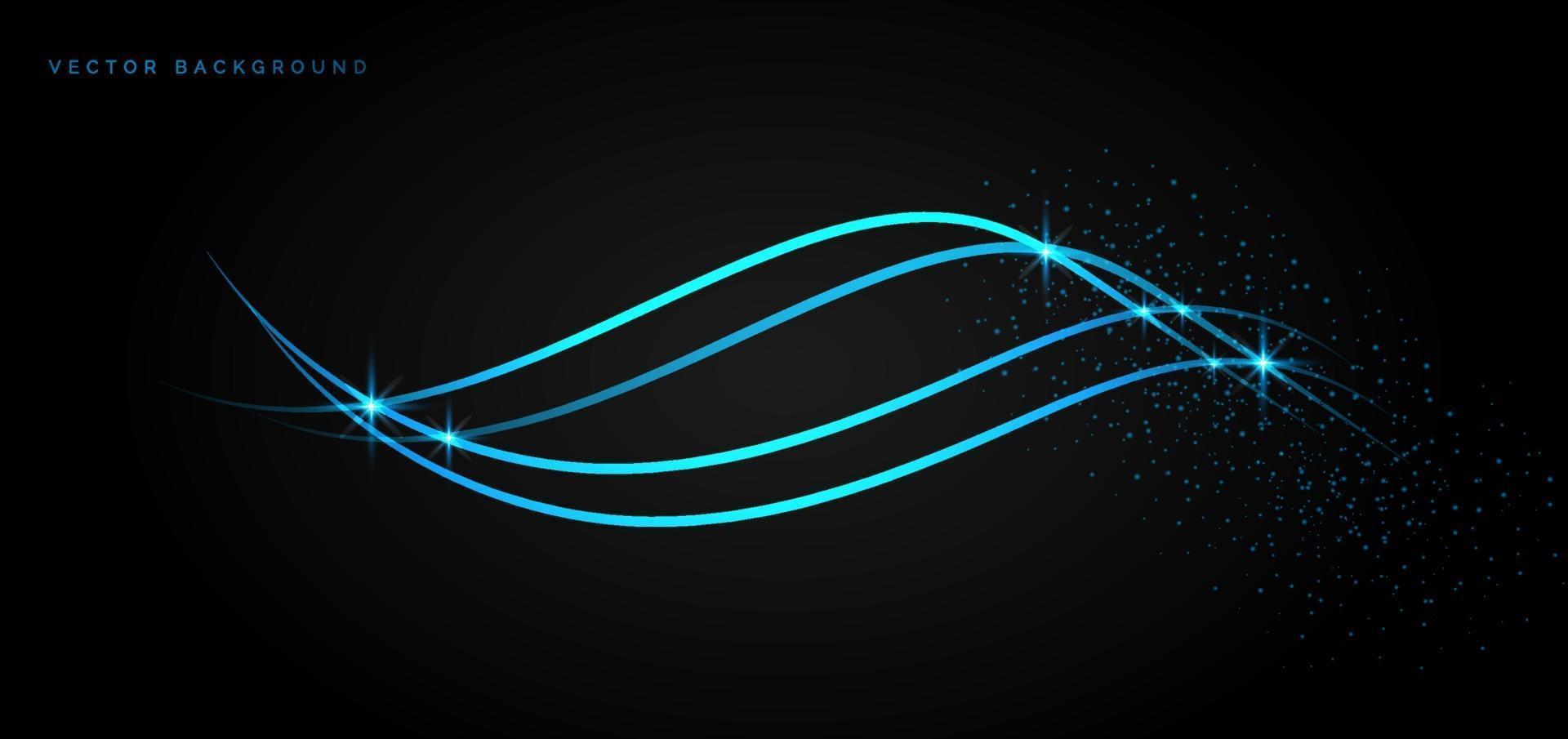 Abstract template blue line light wave on black background. Technology futuristic style. vector