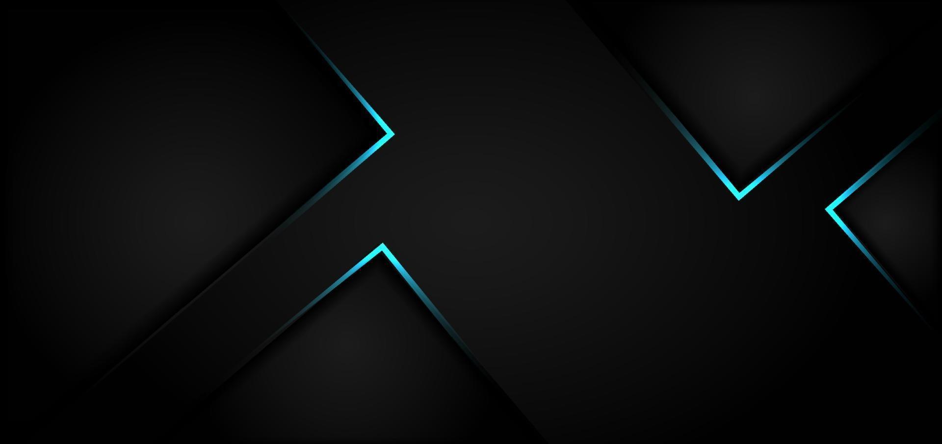 Diseño de banner negro abstracto con luz brillante de neón azul. fondo futurista moderno. vector