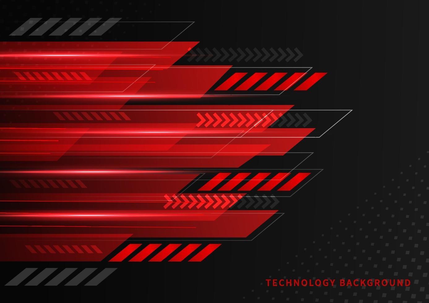 Tecnología abstracta geométrica de color rojo y negro con luz roja sobre fondo negro. vector