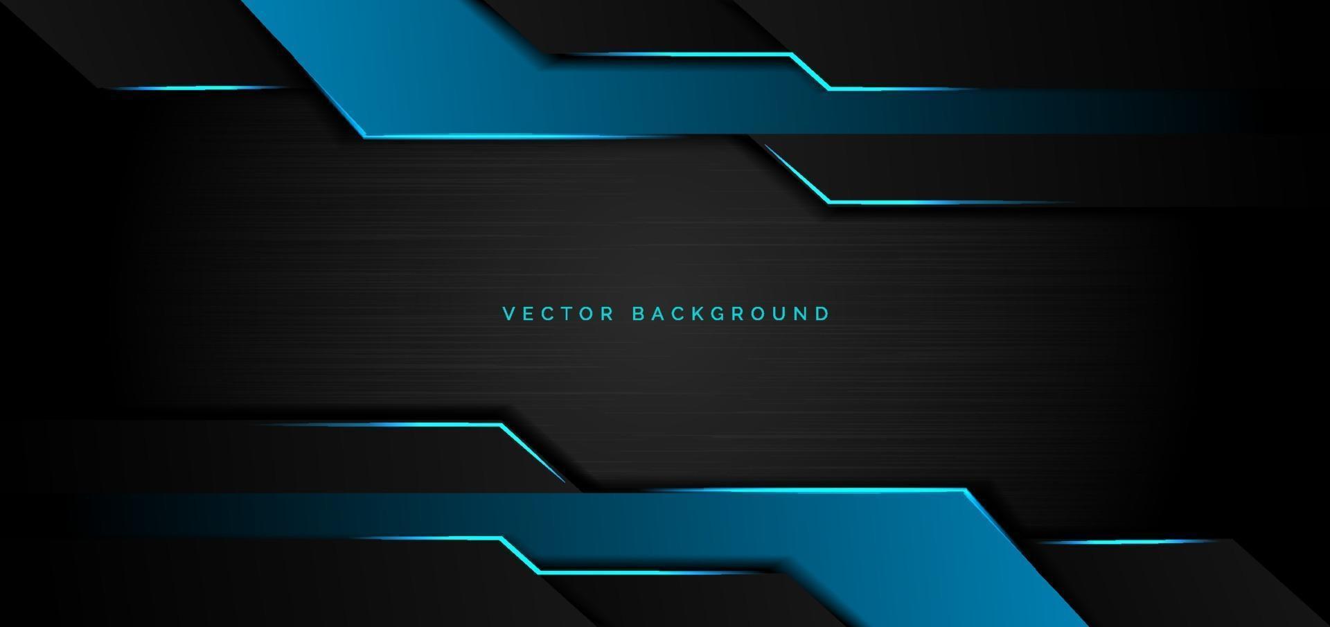 Abstract template geometric blue metallic overlap with blue light modern technology style on black metal background and texture. vector