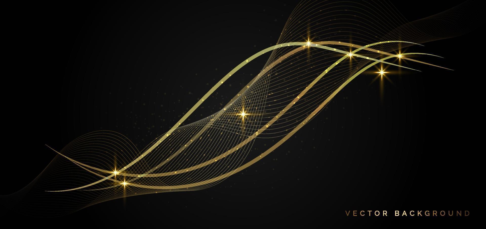 Abstract golden wave on dark background with light effect. Luxury concept. vector