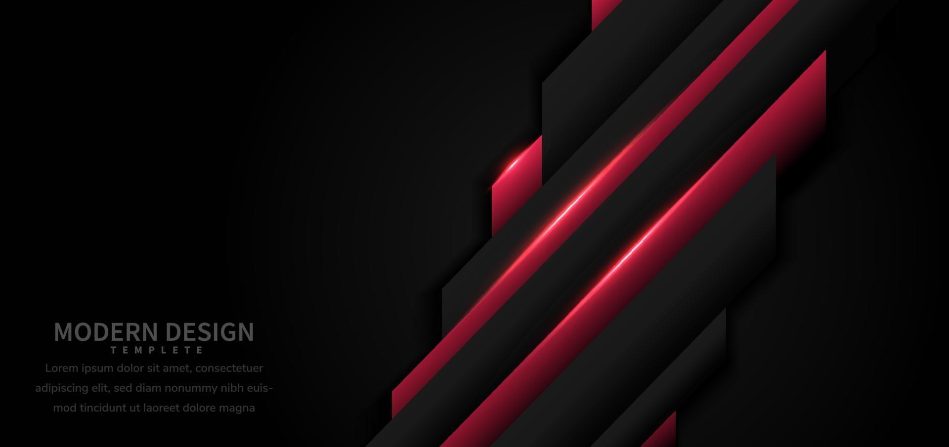 Plantilla abstracta geométrica superposición en rojo y negro con estilo de tecnología moderna de luz roja sobre fondo negro. vector