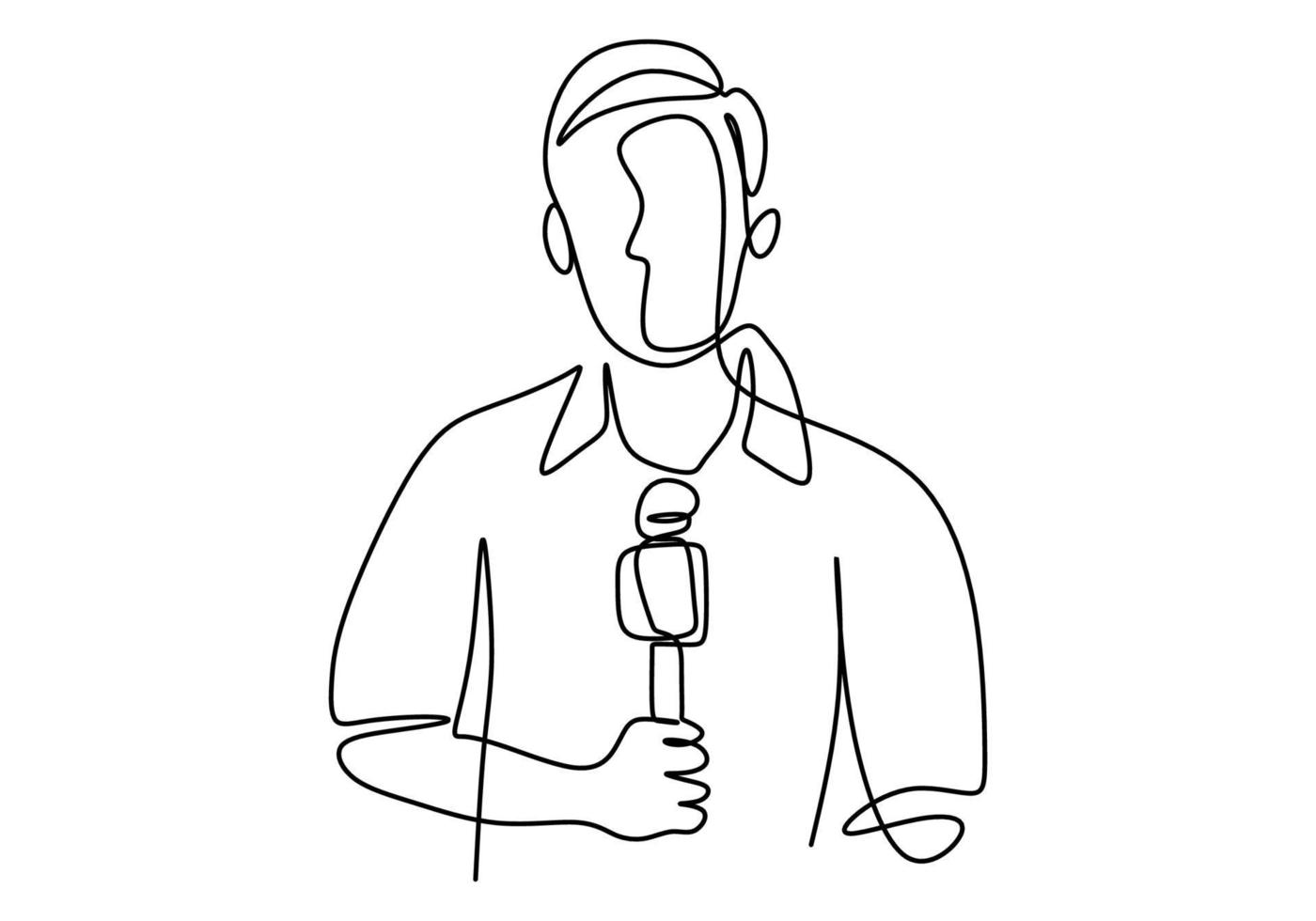 Continuous line drawing of a reporter was shooting in front of the camera and share the news to information. vector