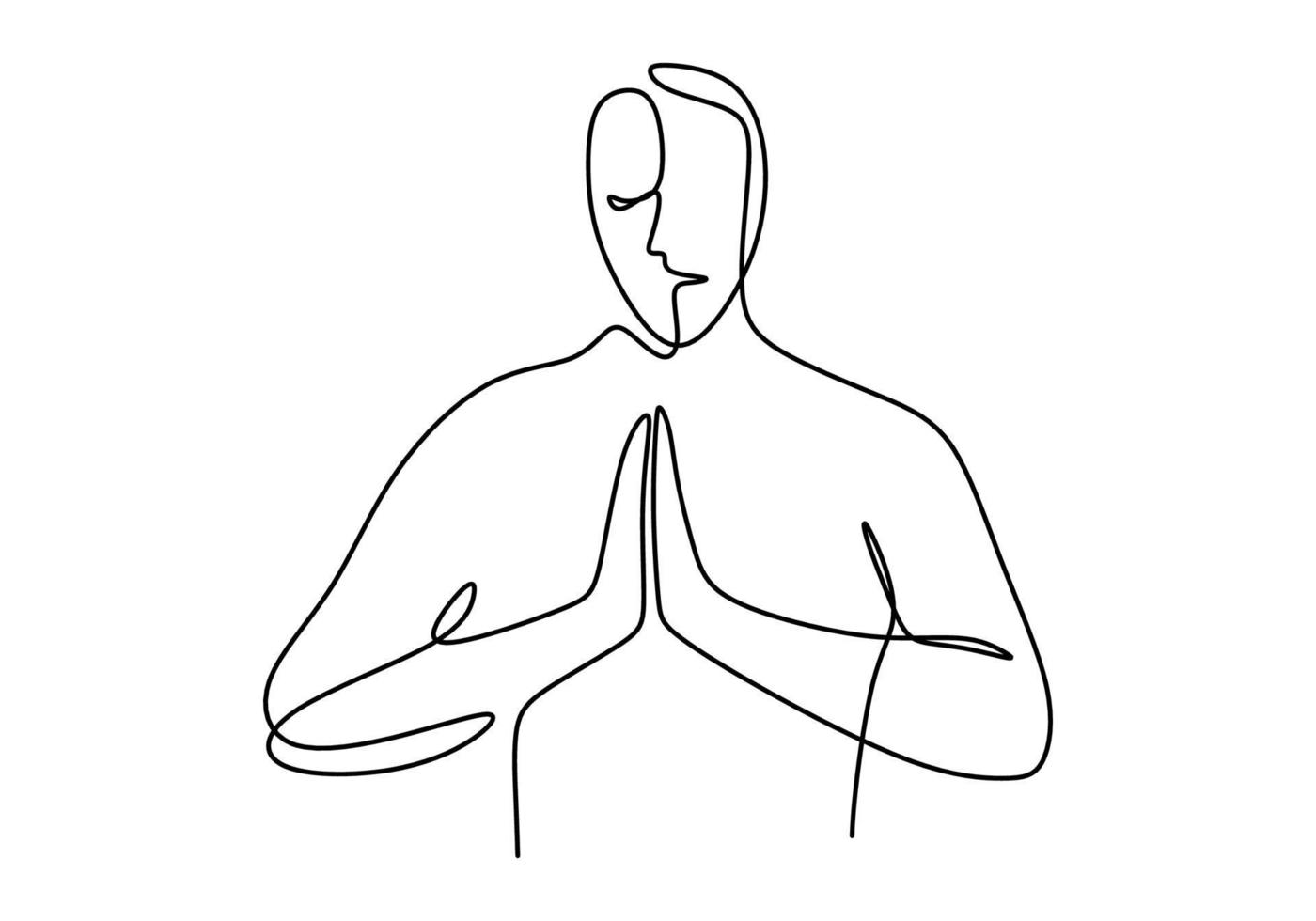 Continuous one line drawing man in yoga pose. vector