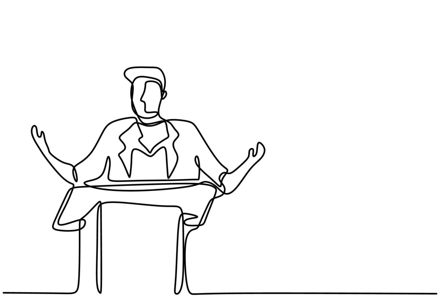 One continuous single line drawn character politics of business coach speaking. A politician giving a speech conveys his vision and mission. Speech concept with a man on podium. Vector illustration