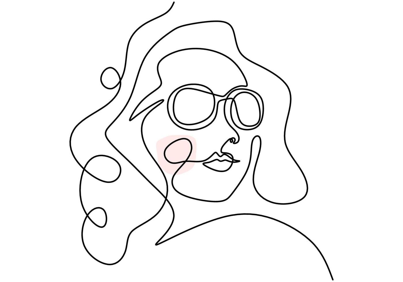 Continuous one line drawing of woman portrait classic style in sunglasses. vector