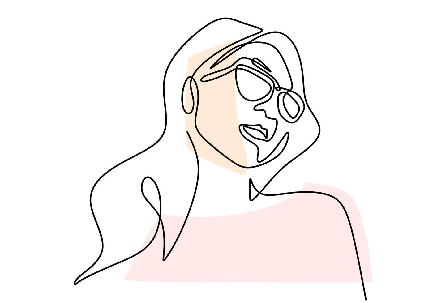 Continuous one line drawing of woman portrait classic style in sunglasses. vector