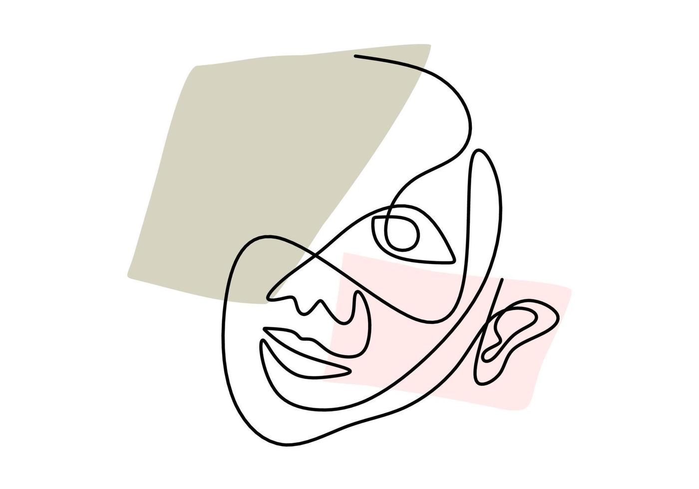 Continuous line, drawing of faces, fashion minimalist concept, vector illustration. Woman abstract face hand drawn isolated on white background. Portrait a female in modern abstract style