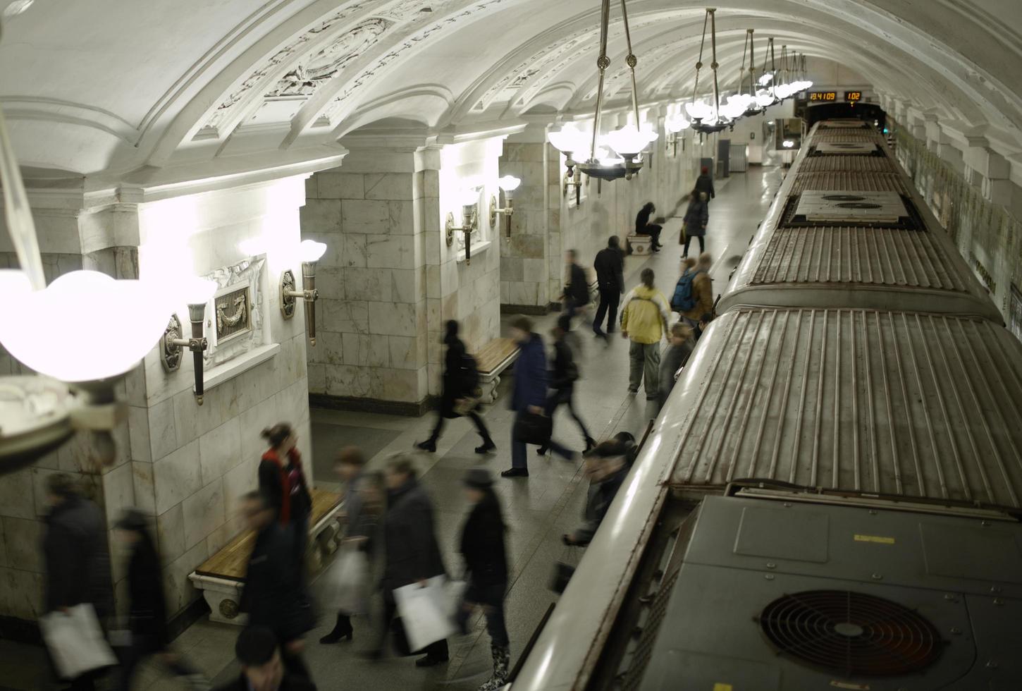 Moscow, Russia, 2020 - People walking in subway photo