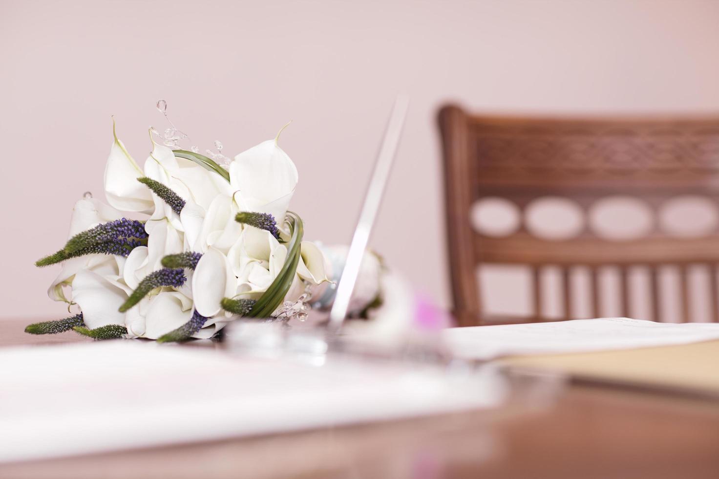 Wedding bouquet on table photo