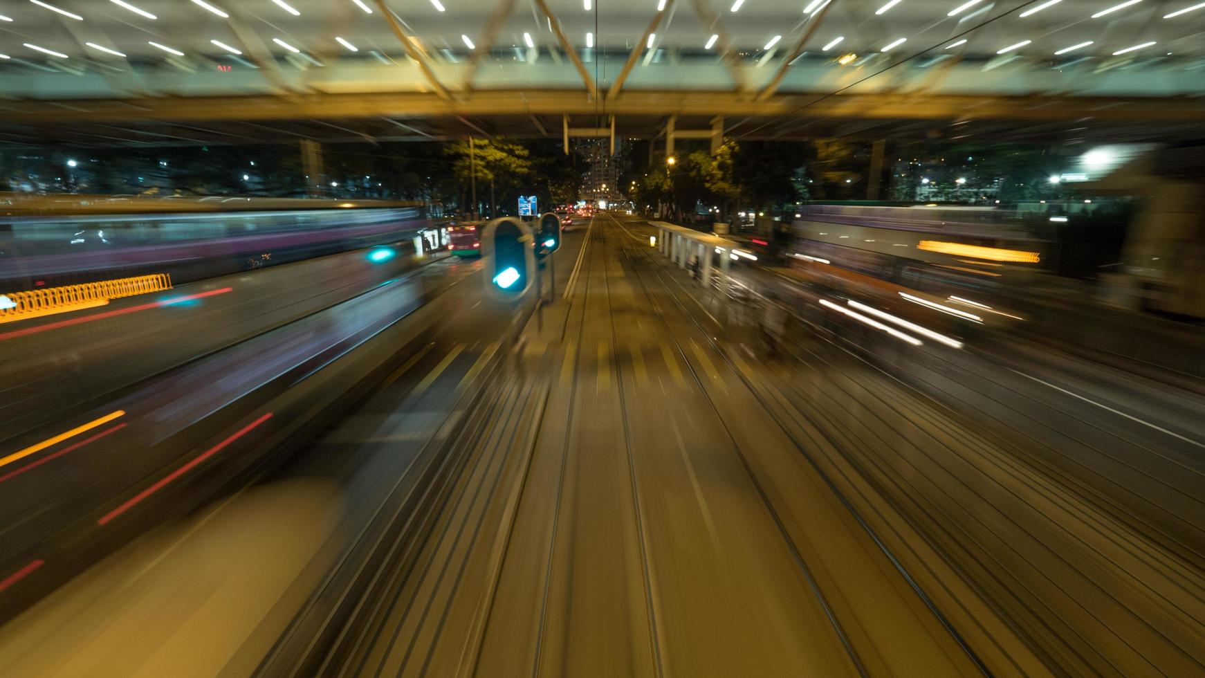 Long-exposure of moving trains photo