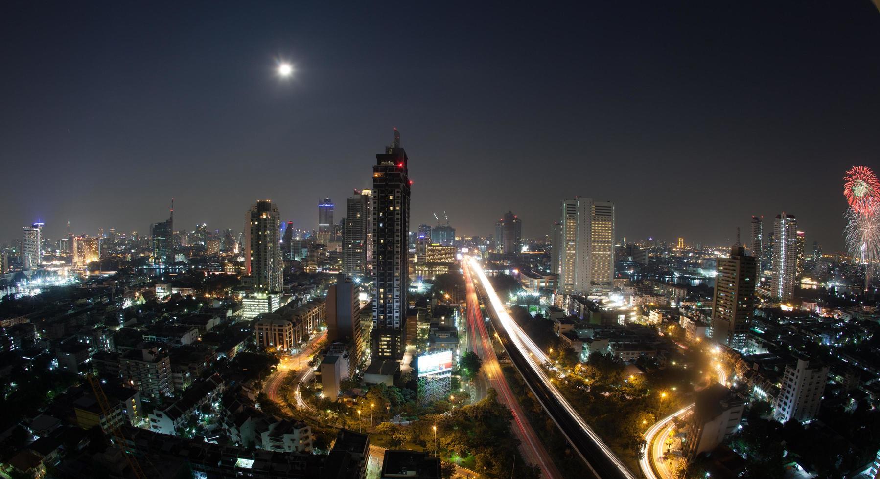Bangkok, Thailand, 2020 - Panorama of Bangkok at night photo
