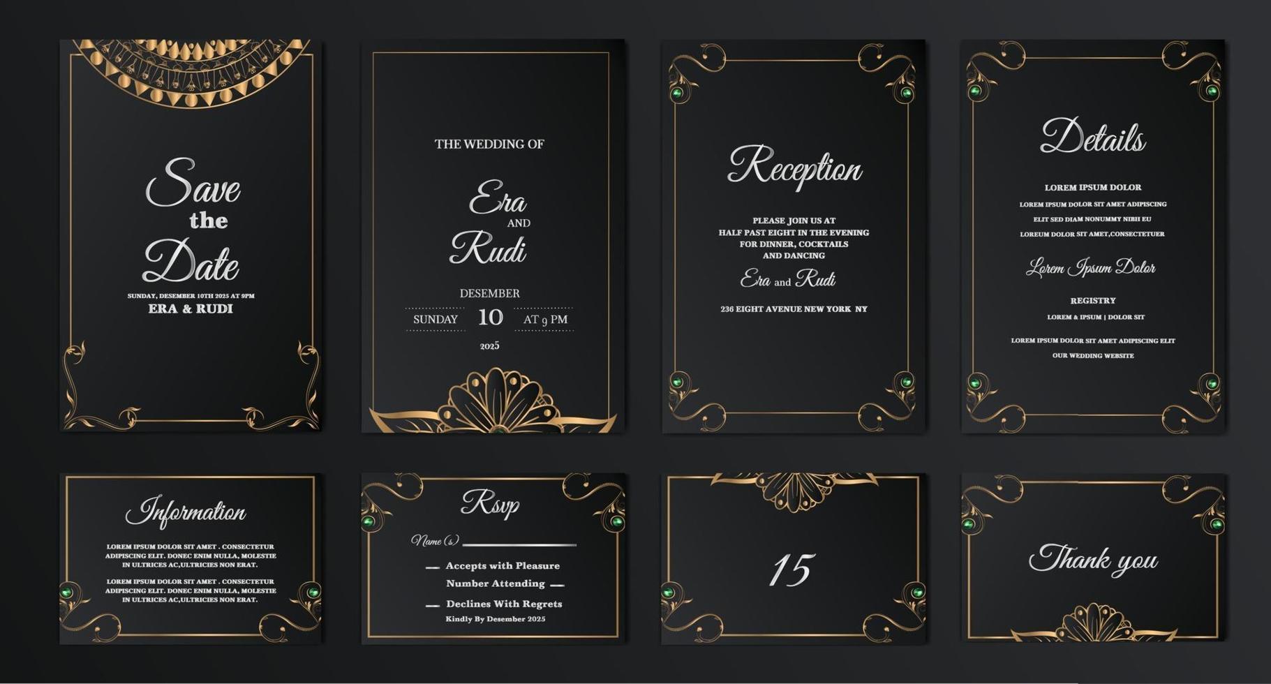 set collection luxury save the date wedding invitation card vector