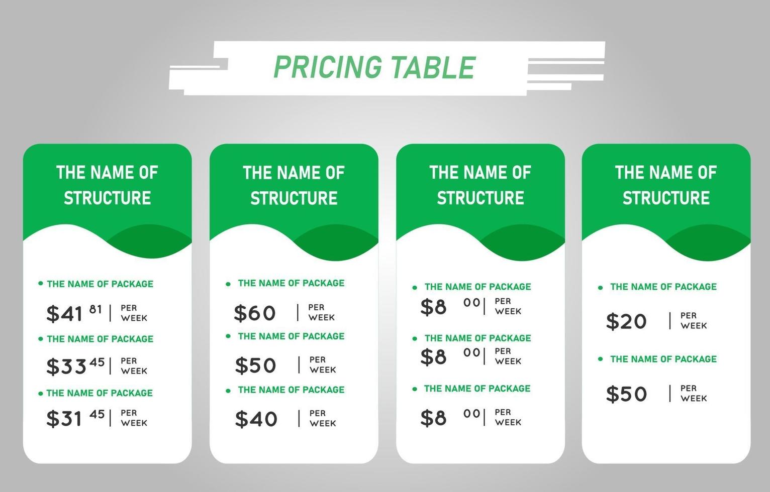 Green Price List Tables Template vector