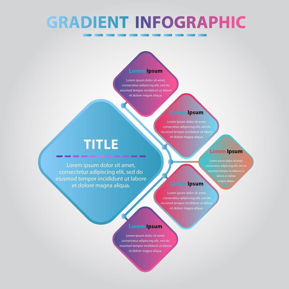 infografía degradado creativo. Plantilla de diseño de infografía plana 5 elementos de degradado circular. vector