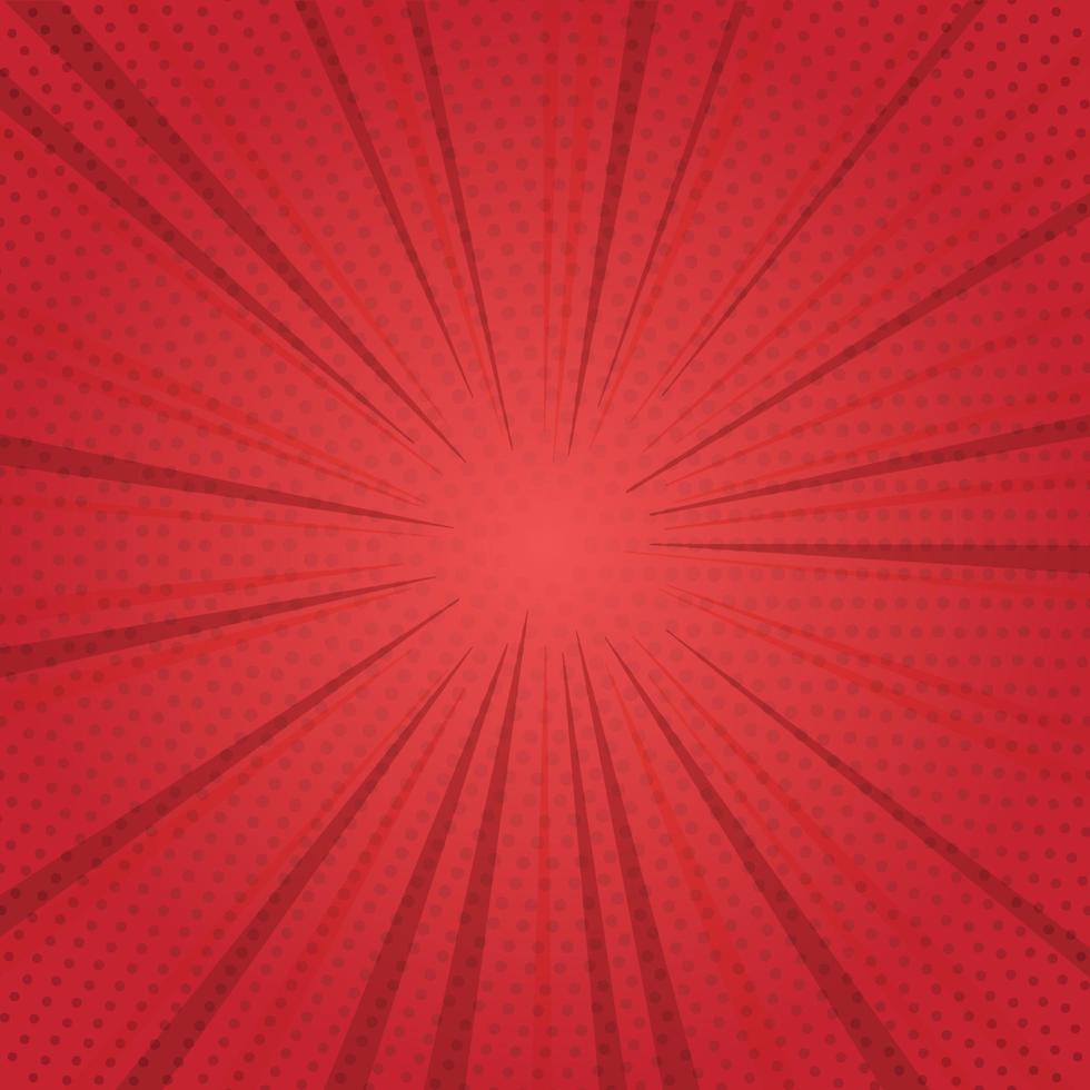 Flat Design Red Comic Background With Lines and Halftone vector