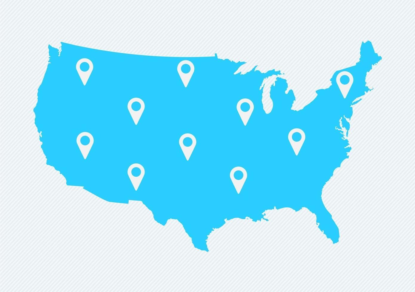 mapa de Estados Unidos con iconos de mapa. mapa de estados unidos de américa. vector