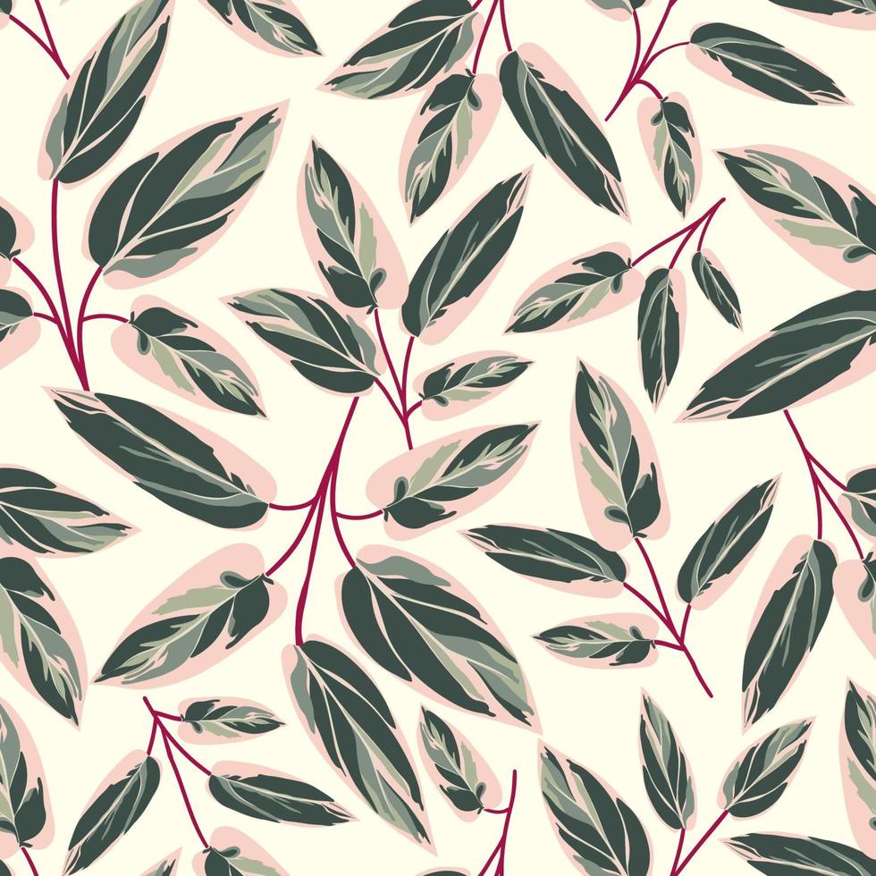 Beautiful calathea triostar leaves seamless pattern vector