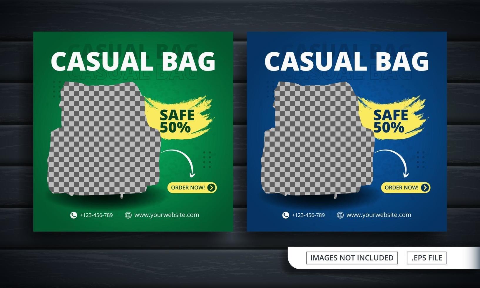 Green and Blue Flyer or Social Media Banner for Bag Sale vector