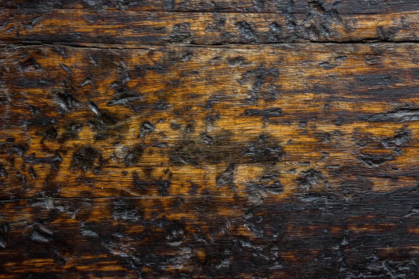 Close-up of charred or burned wood wall for texture or background photo
