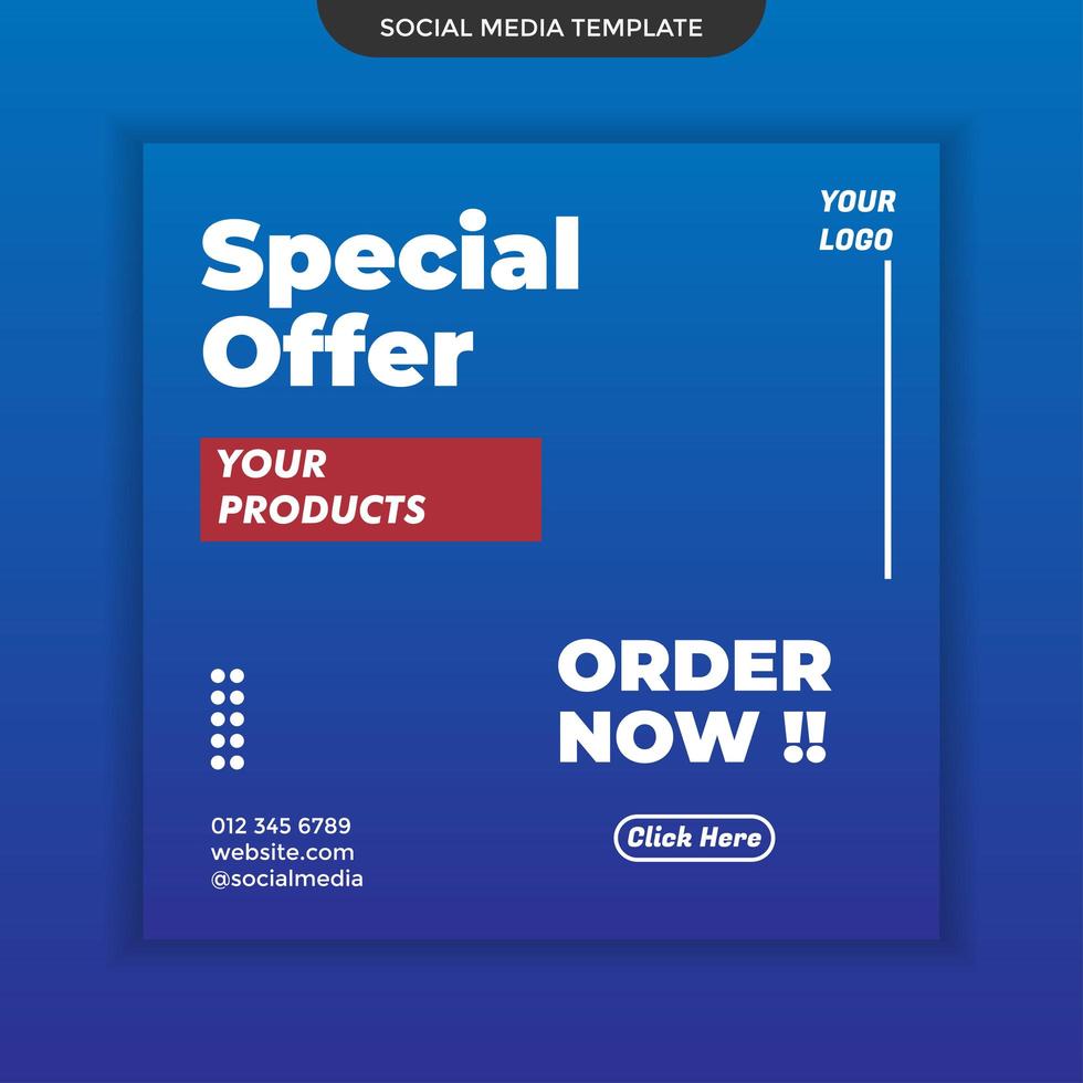 Special offer social media template on blue background. easy to use. premium vector