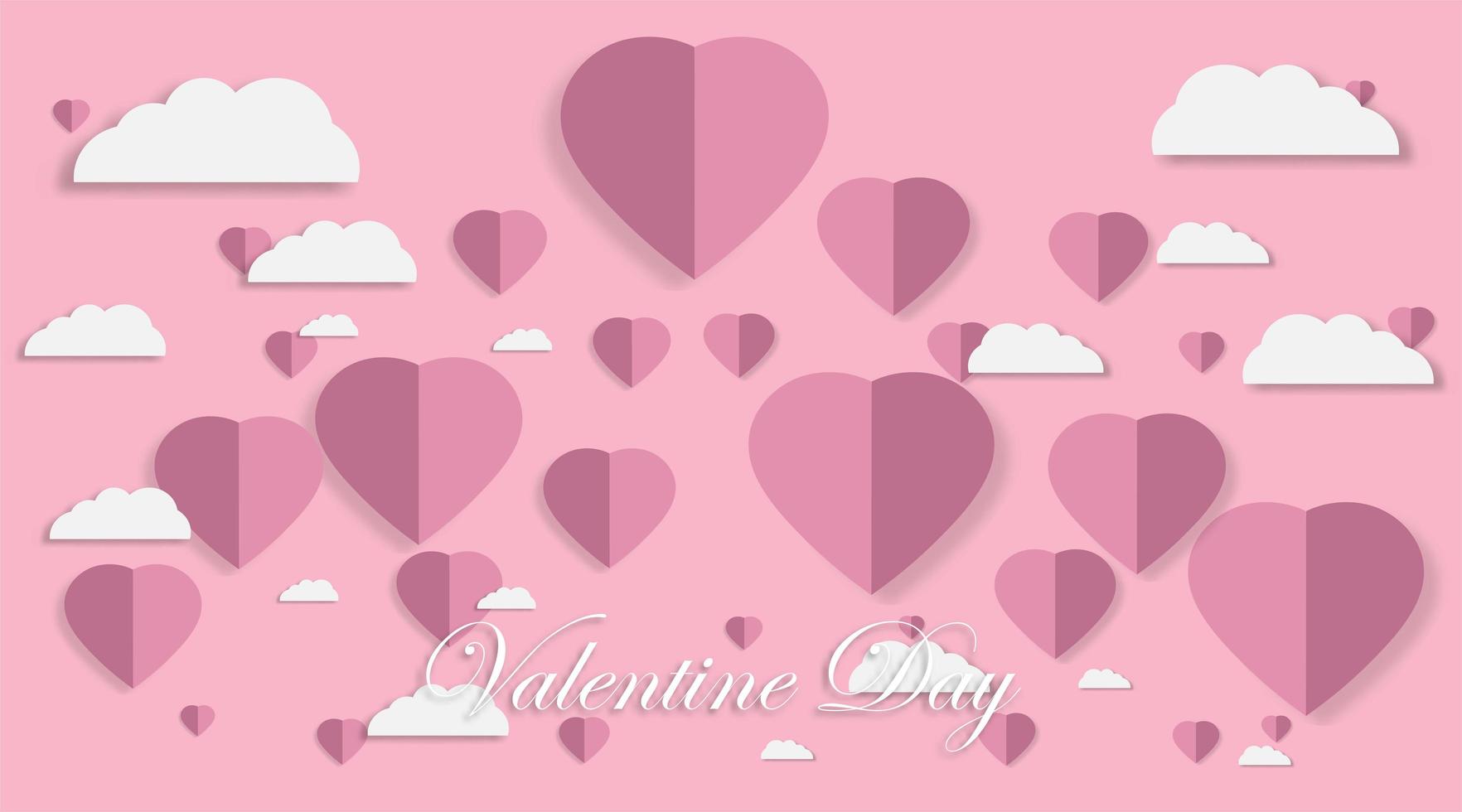 Paper elements in shape of heart flying on pink background. Vector symbols Valentine's Day