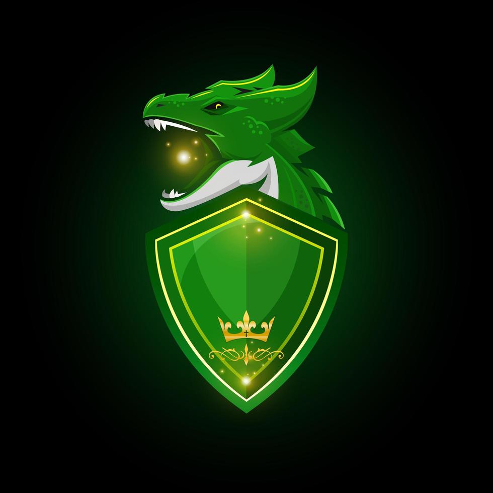 dragón verde y mascota escudo vector