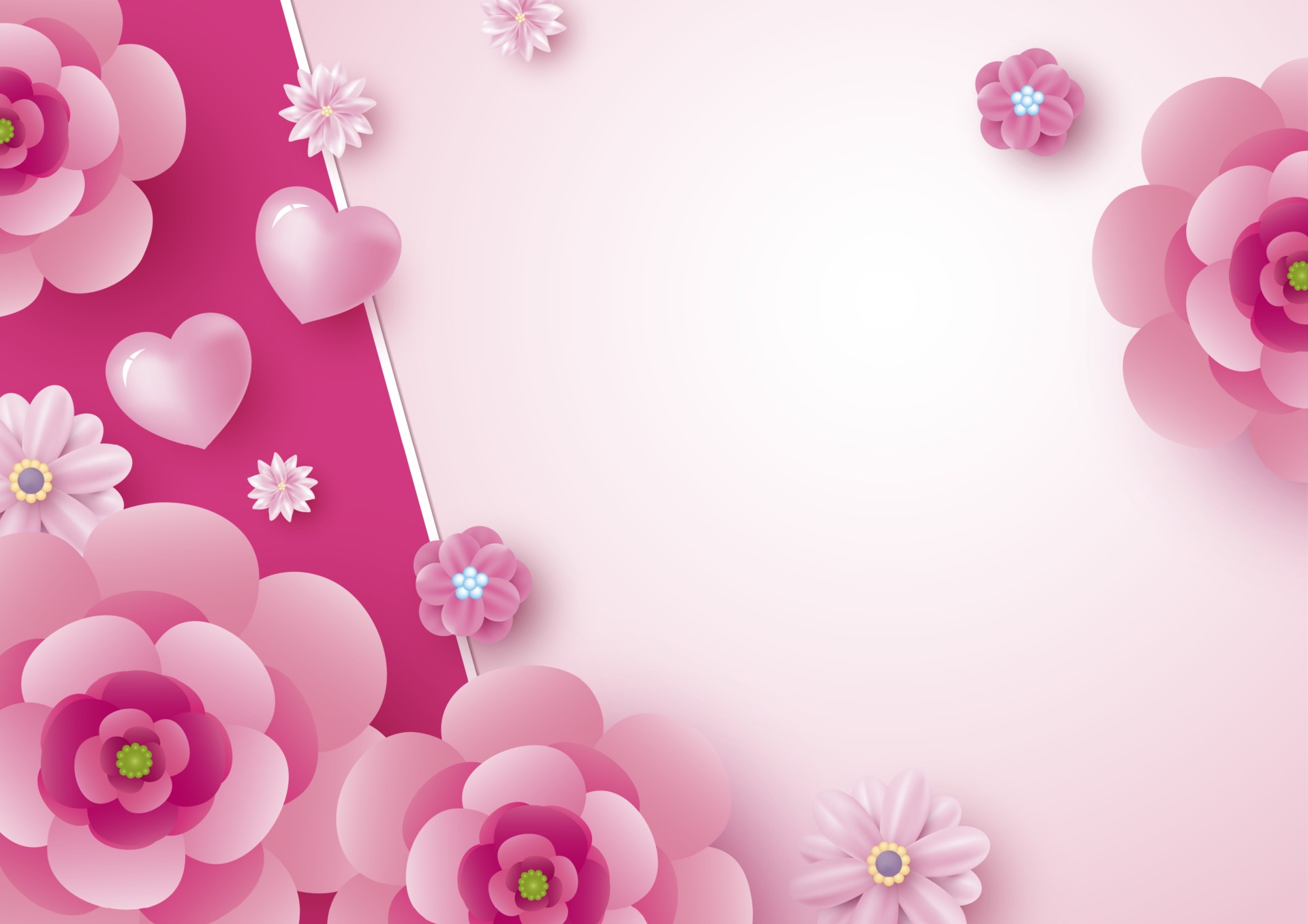 Mother’s day card design of flowers and heart background with copy