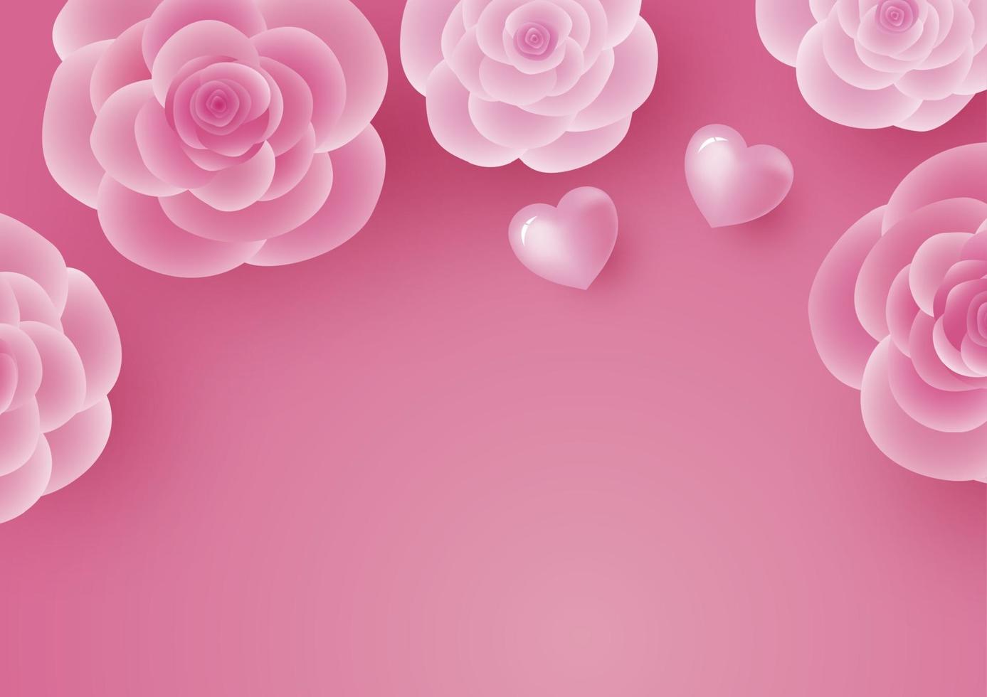 Valentine's day card design of rose flower and heart on pink background ...