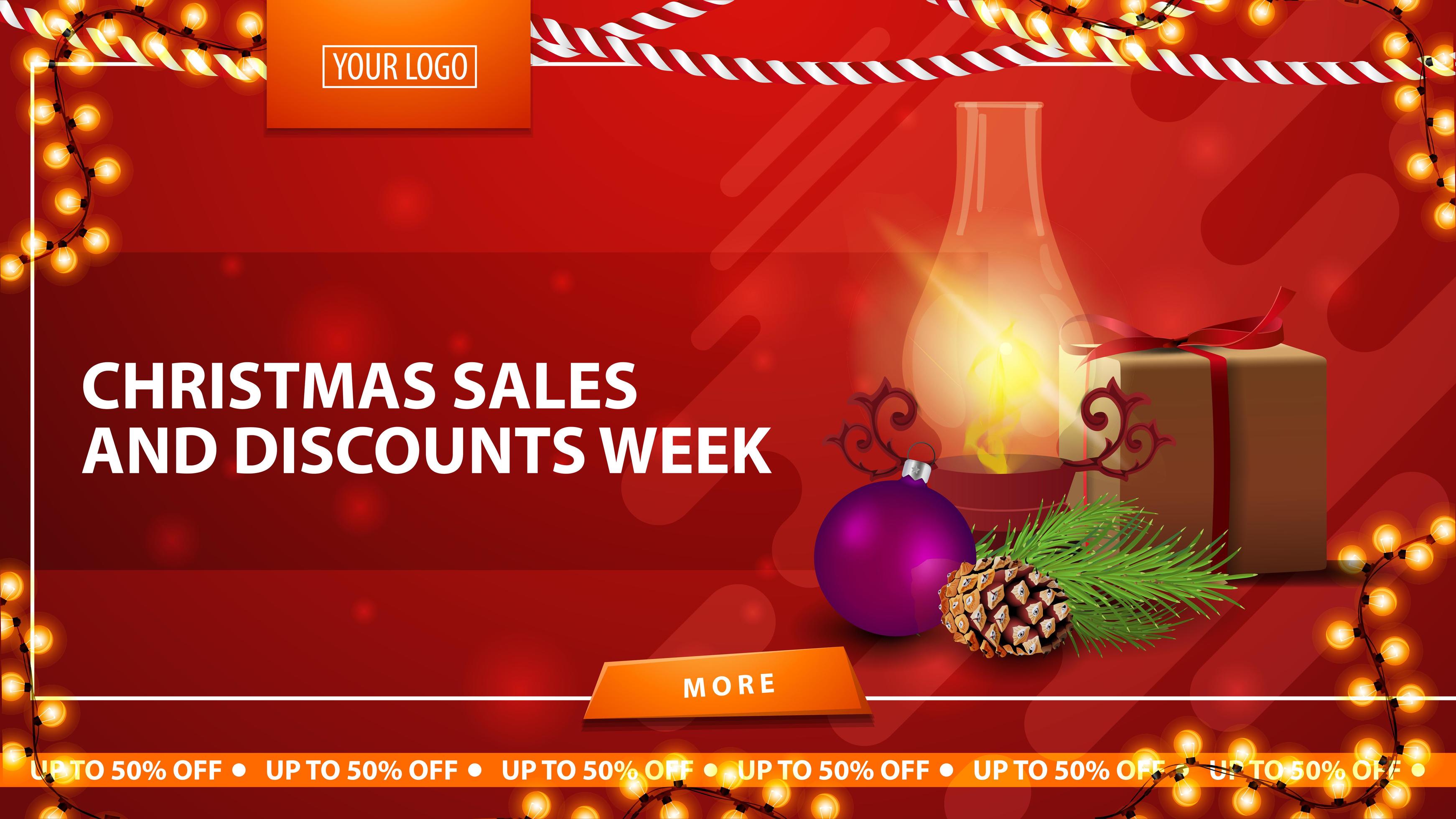 Christmas sale and discount week, red bright horizontal modern web