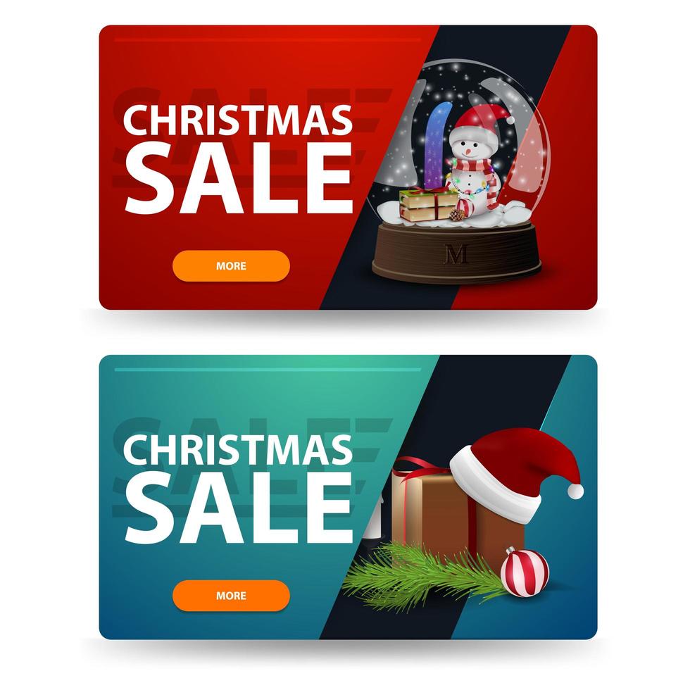 Christmas discount banners with gifts isolated on white background. Red and green templates vector