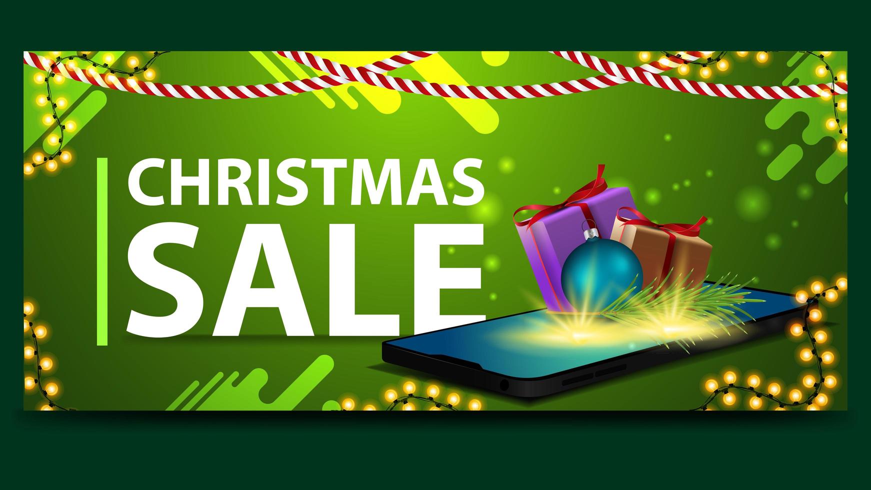 Christmas green discount banner with smartphone vector