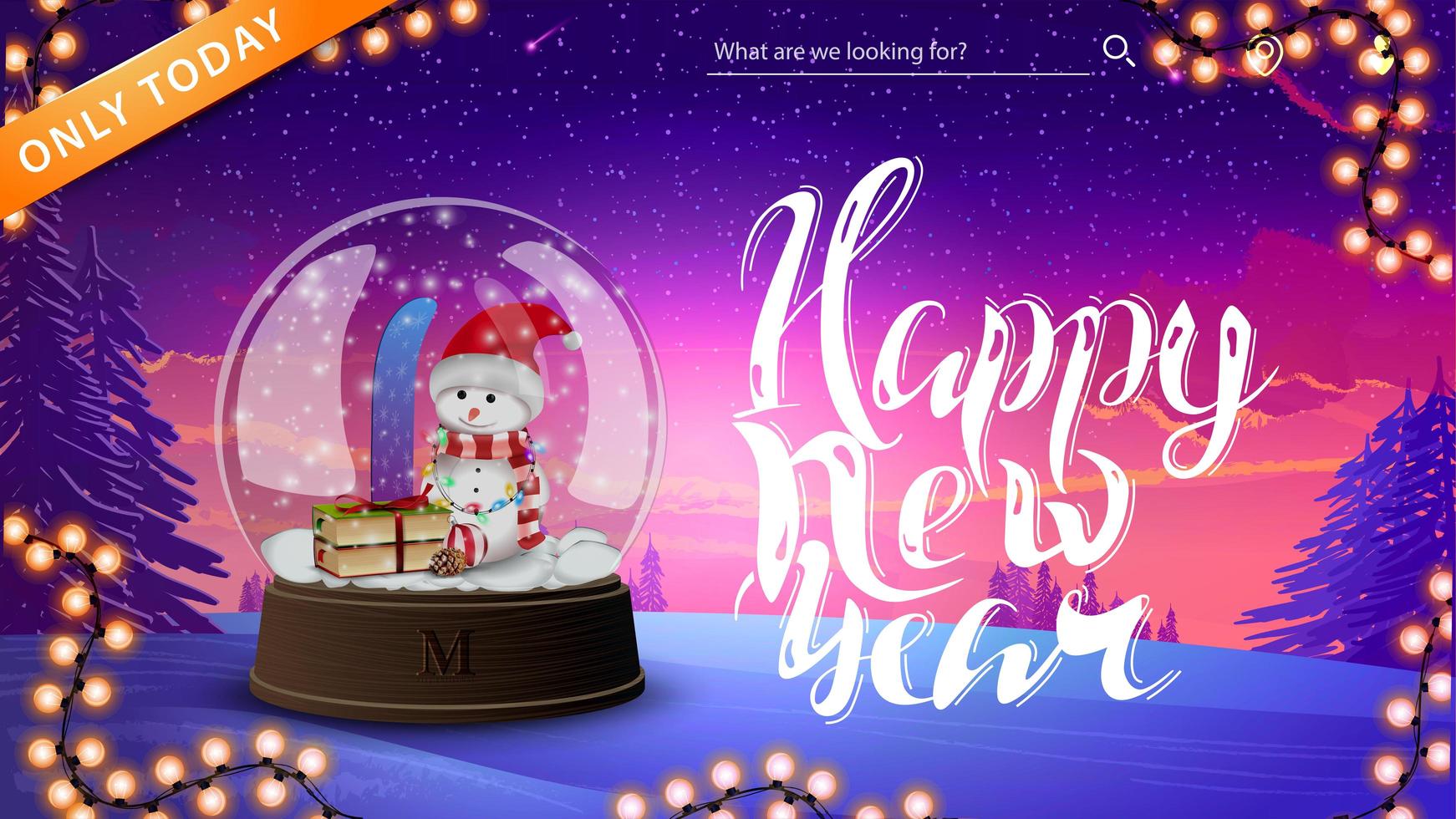 Happy New Year, greeting card with snow globe with snowman and winter landscape on the background vector