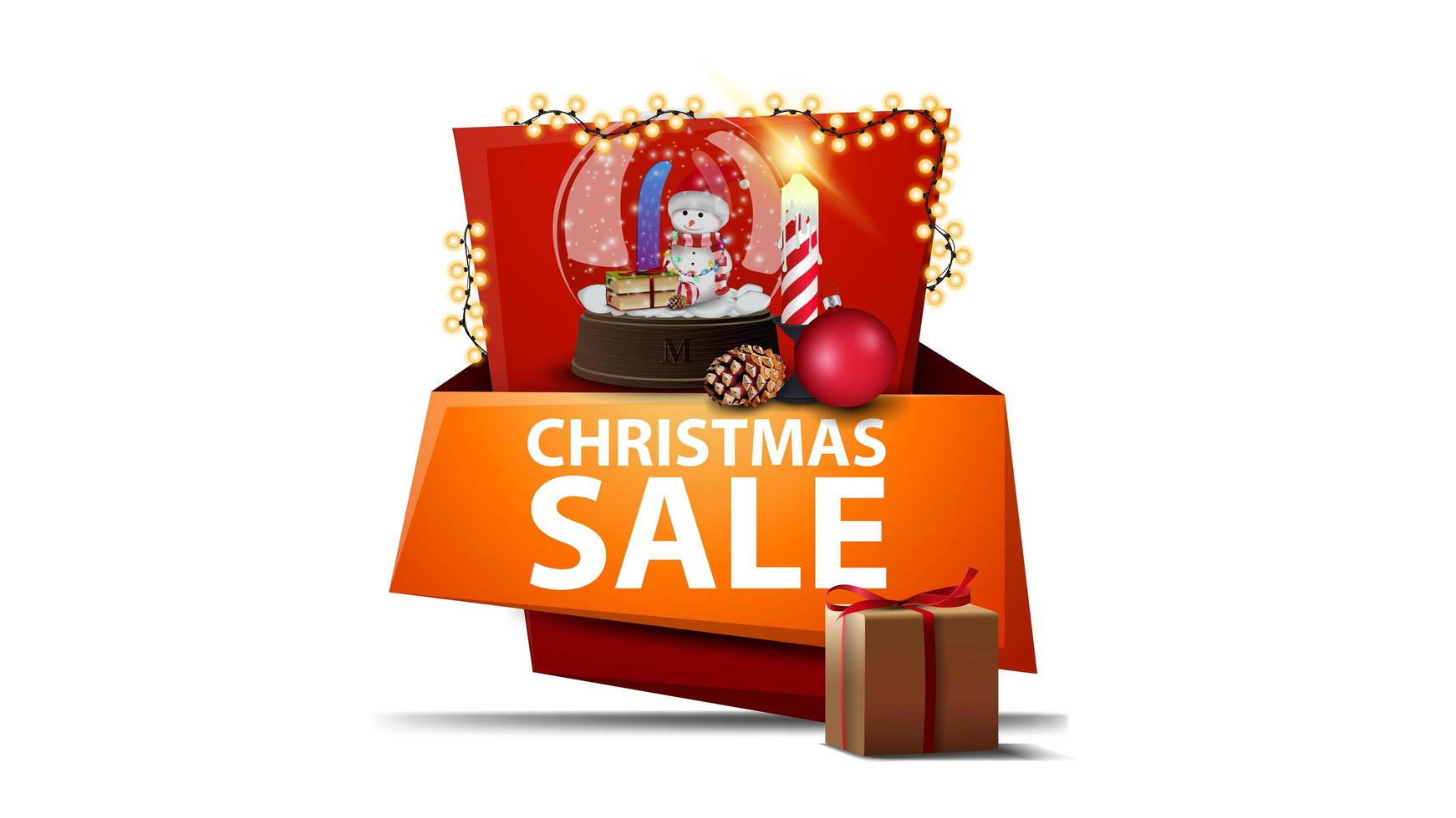 Cartoon discount Christmas banner in the form vertical pointer with presents vector