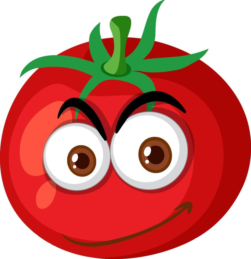 Personaje de dibujos animados de tomate con expresión de cara feliz sobre fondo blanco. vector