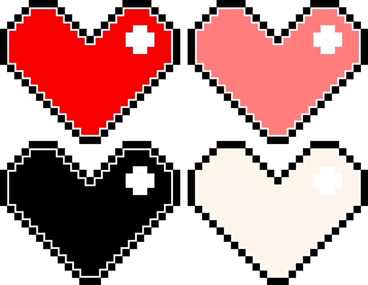 conjunto de diferentes colores de corazones de píxeles vector