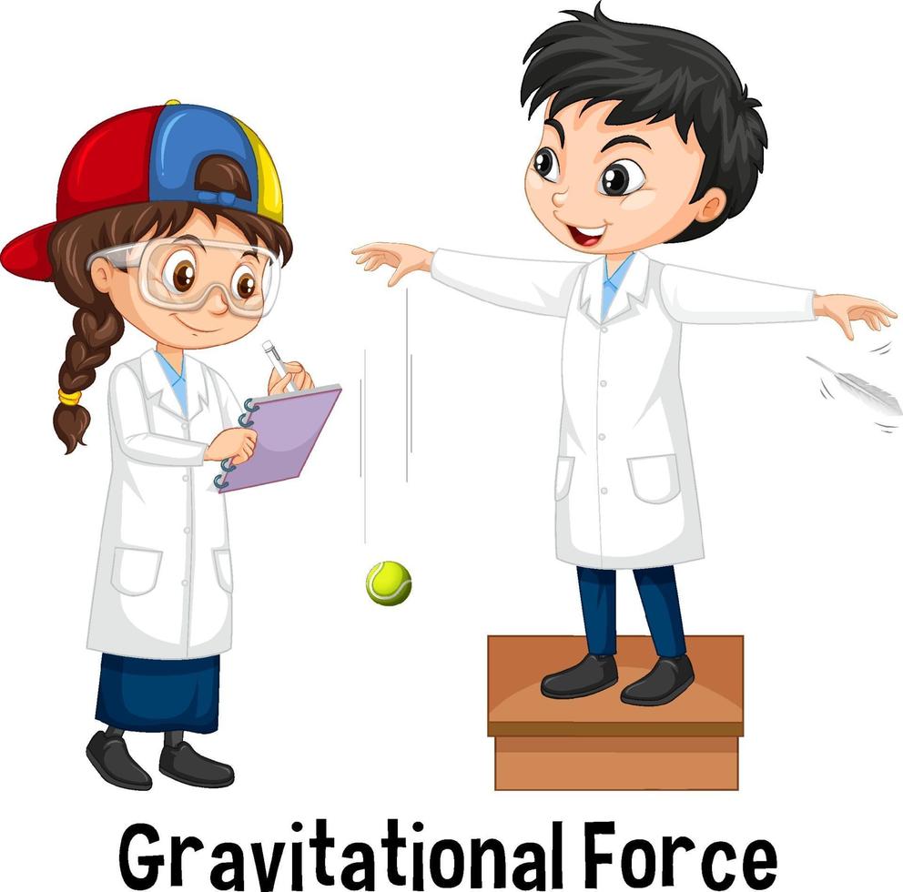 dos científicos haciendo fuerza gravitacional. vector