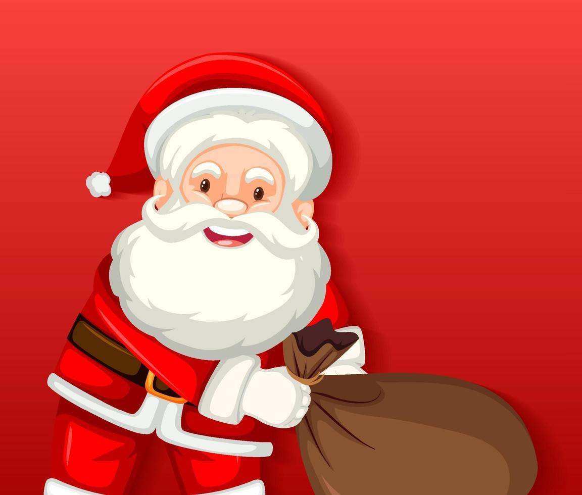 lindo, santa claus, tenencia, bolsa, caricatura, carácter, en, fondo rojo vector