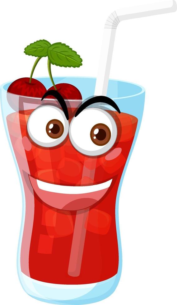 A glass of cherry juice with face expression on white background vector