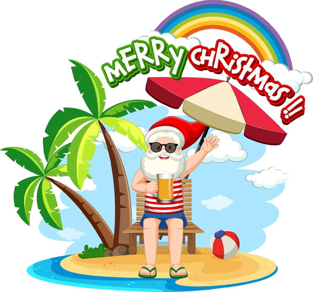 Santa Claus on the beach island for Summer Christmas vector