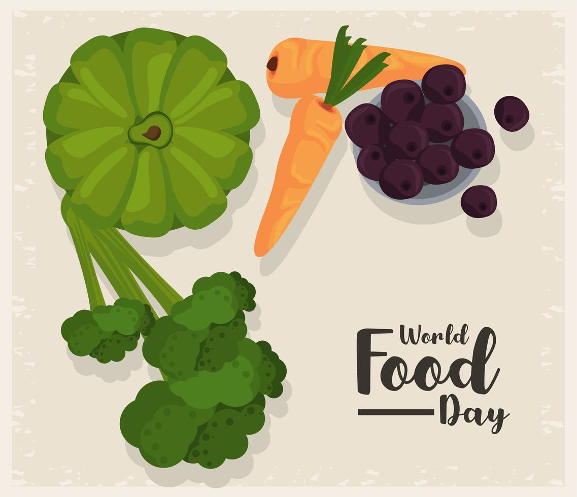 world food day poster with vegetables in beige background vector