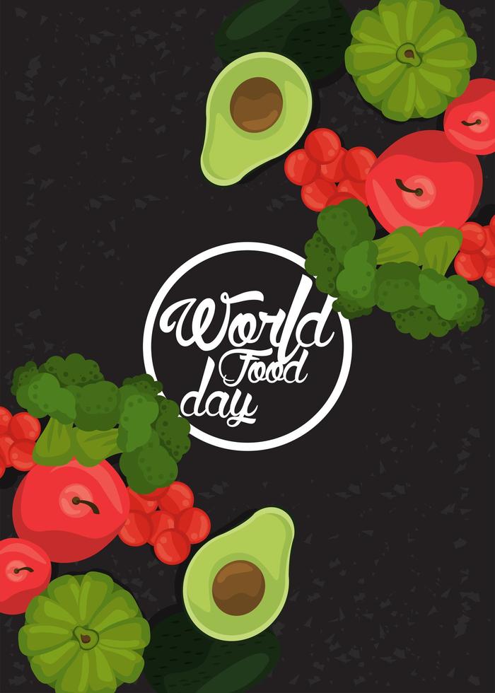 world food day circular frame with vegetables in black background vector
