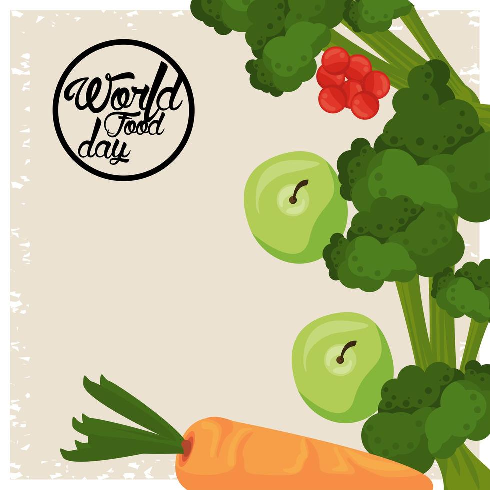 cartel del día mundial de la alimentación con verduras en fondo beige vector