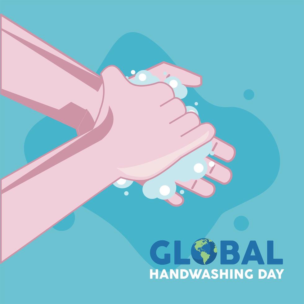 global handwashing day lettering with hands washing vector