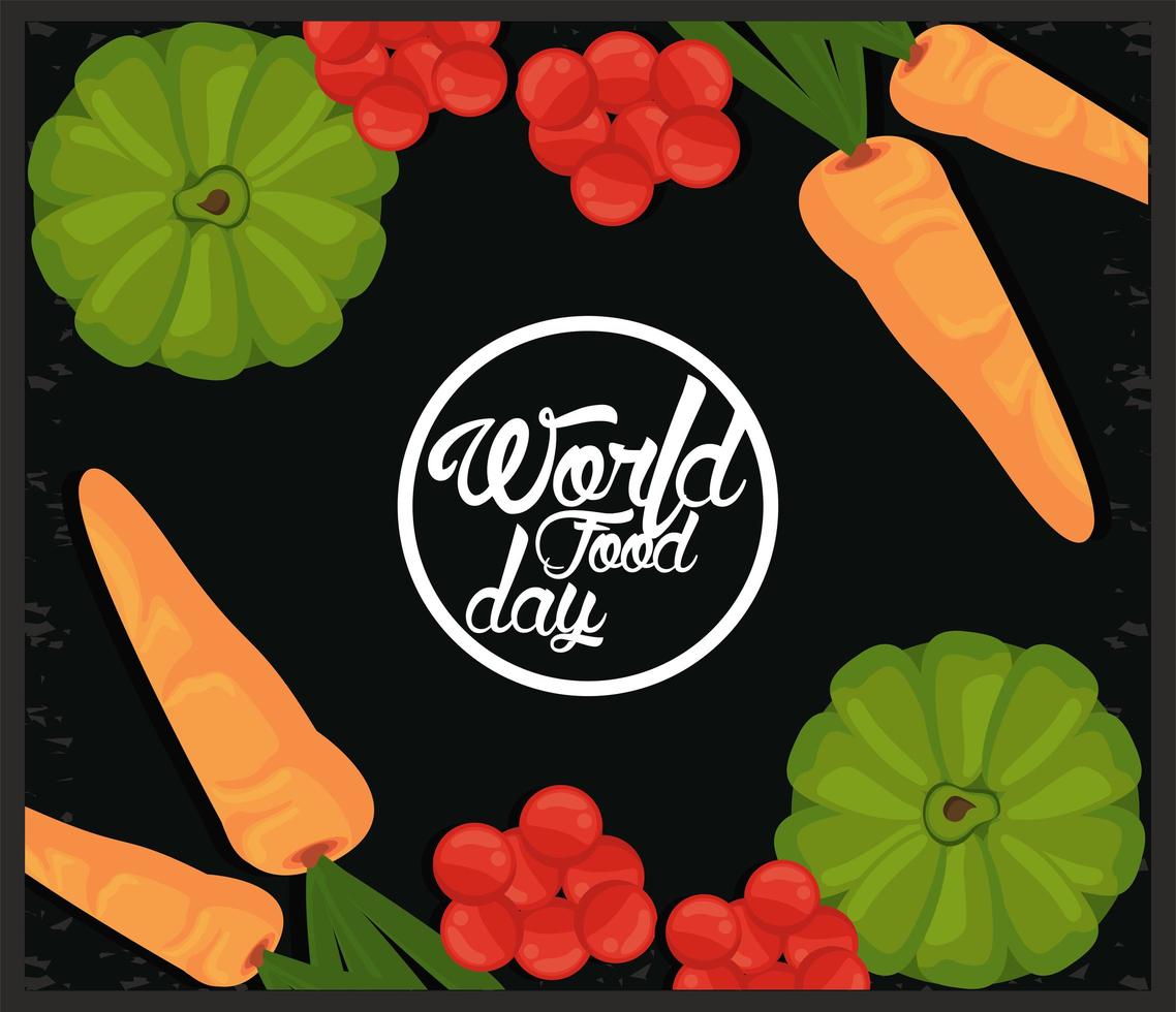 marco circular del día mundial de la alimentación con verduras en fondo negro vector