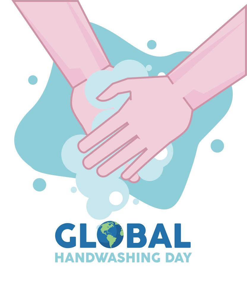 global handwashing day lettering with hands washing vector