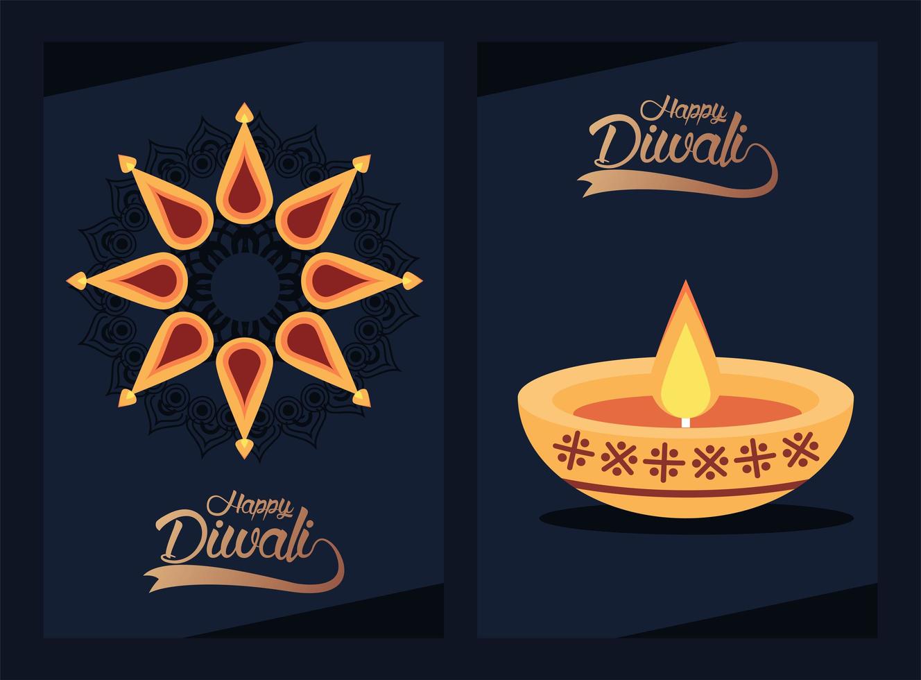 feliz celebración de diwali con velas y letras vector